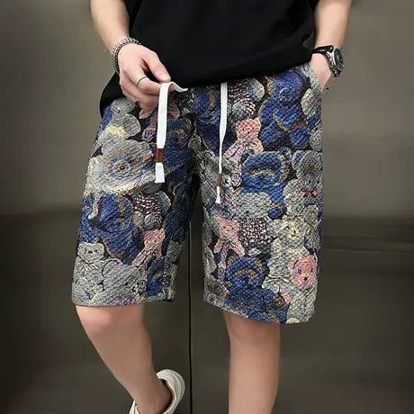 夏季潮流百搭沙滩休闲抽绳百搭小熊网红薄款五分短裤花色痞帅中裤商品大图