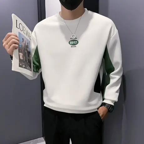 撞色拼接高级感卫衣春秋季潮流个性痞帅长袖T恤衫秋装上衣外套男商品大图