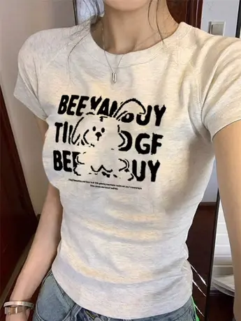 纯棉正肩女t恤夏季短袖2024年新款显高短款小个子上衣设计感小众商品大图