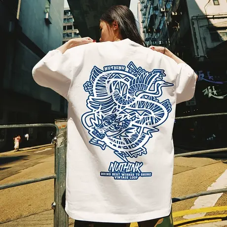 Nuthink国潮龙年T恤男潮流潮牌短袖宽松大码夏季情侣款半袖上衣潮商品大图