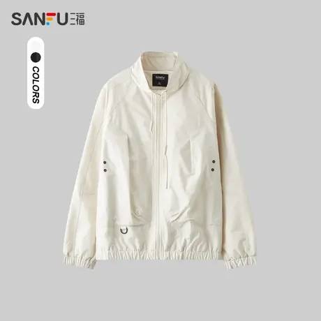三福2024春季男士立领帽绳夹克 时尚户外插肩袖外套男482590图片