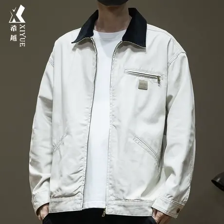 希越高品质360g复古夹克男2024春季美式水洗珠帆宽松大码男士外套图片