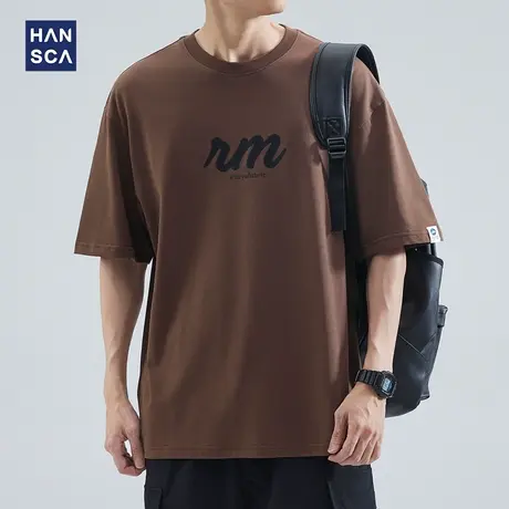 hansca 美式重磅纯棉短袖t恤男夏季复古潮流字母印花休闲百搭上衣商品大图