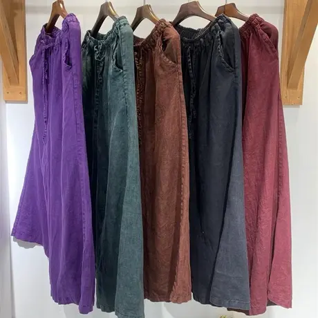 享永子【午后漫步】篙定100%亚麻纯色休闲简约哈伦裤宽松阔腿裤商品大图