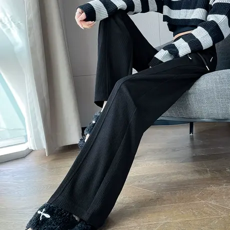 黑色窄版阔腿裤女春秋季卫裤2024新款高腰垂感休闲直筒香蕉裤子女图片