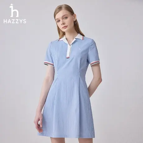 【商场同款】Hazzys哈吉斯2024夏季新品休闲运动拼接领连衣裙女图片