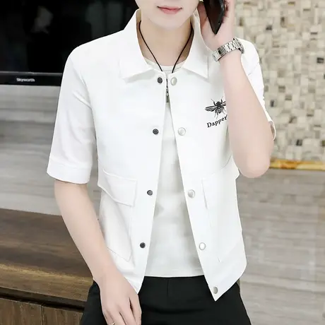 短袖衬衫男夏季学生韩版潮流五分袖衬衣夹克帅气中袖休闲薄款外套商品大图