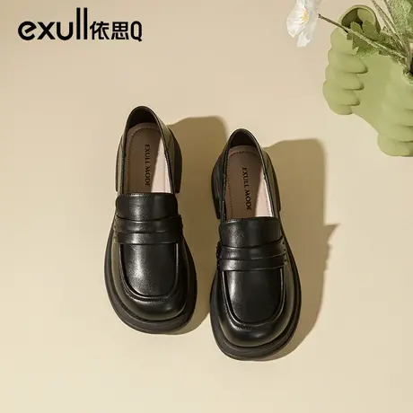 依思q粗跟厚底鞋女2024新款春秋通勤女鞋不累脚小个子软底乐福鞋商品大图