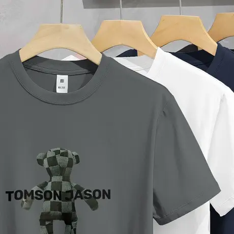 重磅纯棉小熊t恤男短袖宽松圆领上衣服夏季美式潮牌印花全棉半袖商品大图