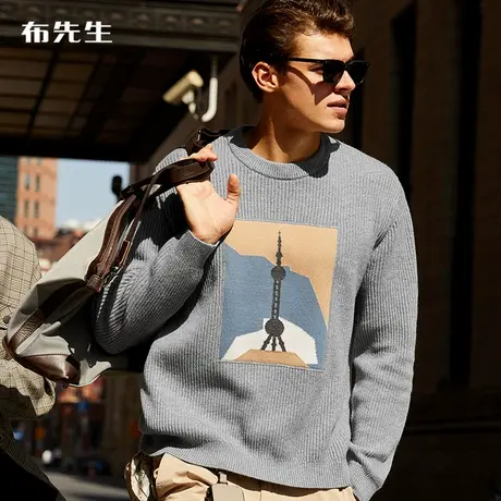MrBu布先生圆领长袖羊毛衫男 秋冬设计感羊毛印花衫男 KT01389商品大图