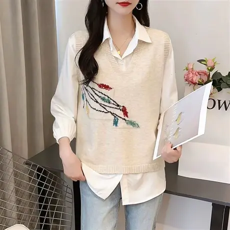 叠穿针织背心马甲女春秋2023新款设计感外穿宽松复古毛衣坎肩马夹图片