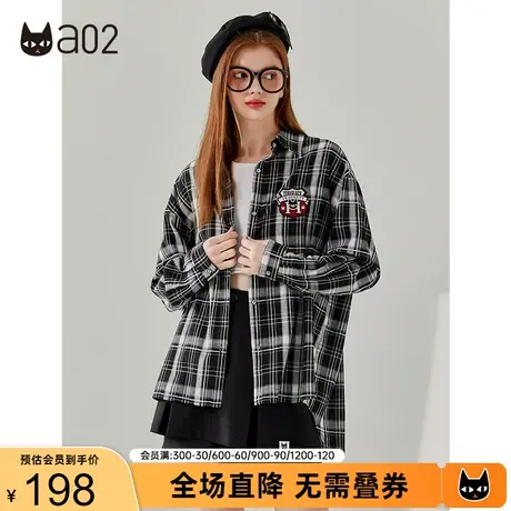 【启程时刻】a02格子衬衫女2023秋新款学院风潮酷衬衣宽松上衣女商品大图