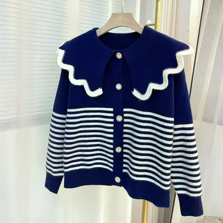 娃娃领毛衣开衫女外套加厚春秋冬季2023年新款爆款小个子针织上衣图片