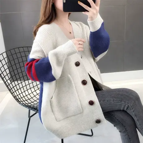 宽松网红毛衣开衫女春装新款潮洋气针织衫外套韩版慵懒风上衣图片