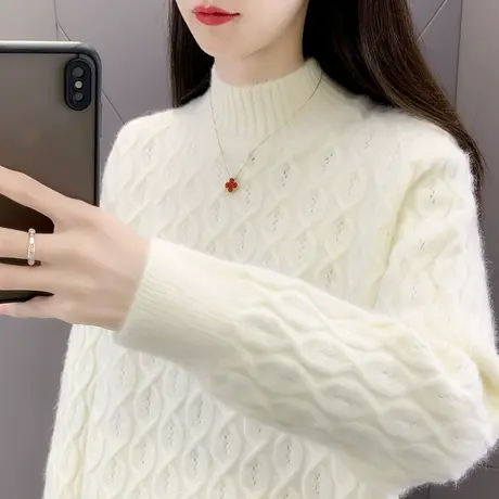 2022年冬季半高领加厚麻花宽松毛衣女纯色内搭针织打底衫洋气百搭商品大图