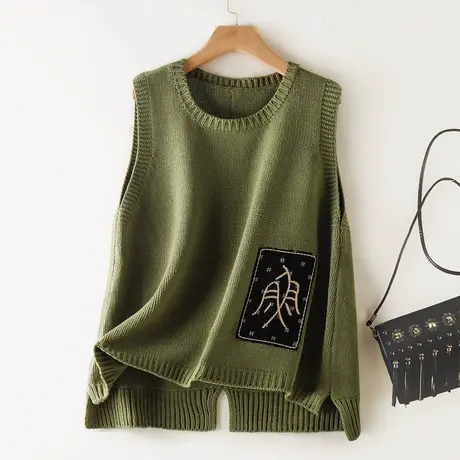 复古圆领针织背心马甲女新款2022秋冬季外穿宽松毛线叠穿坎肩马夹图片