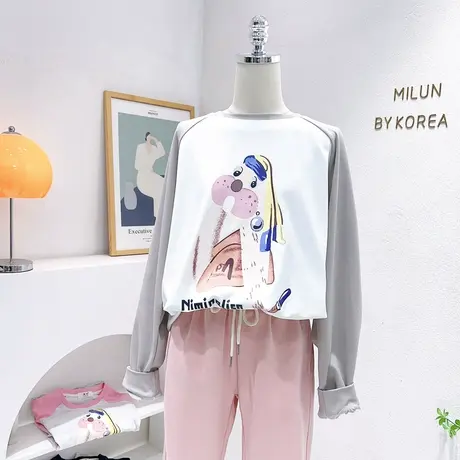 ins油画风兔子插肩袖上衣2023春季新款韩国东大门长袖T恤欧货大码商品大图