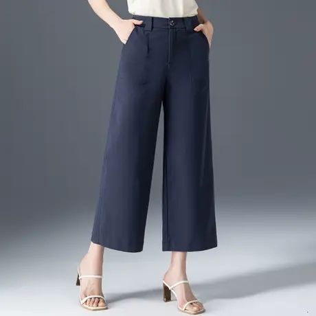 白色天丝阔腿裤女夏薄款八分裤冰丝女裤夏季裤子休闲裤九分直筒裤商品大图