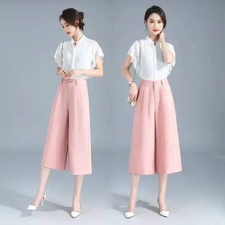 天丝亚麻七分裤女2023夏季高腰宽松垂感阔腿裤时尚洋气百搭休闲裤图片