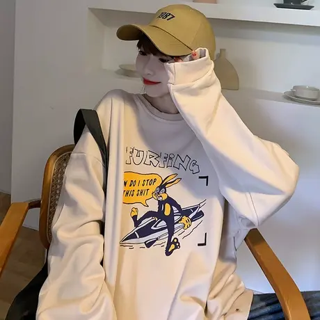 美式hiphop卫衣女宽松韩版潮ins上衣bf慵懒风春秋薄款vintage外套商品大图