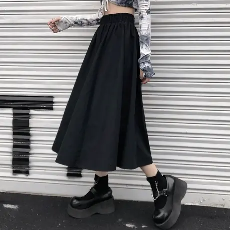 黑色半身裙女秋冬季高腰百褶裙冷淡风a字包臀工装裙子遮胯中长款图片