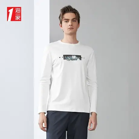 海一家时尚印花内搭新款舒适圆领休闲日常长袖T恤男商品大图