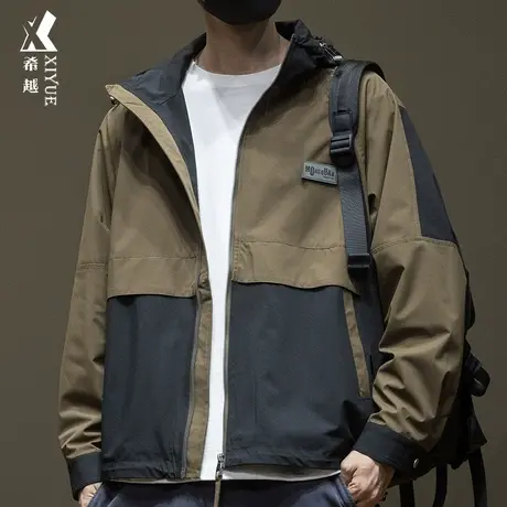 希越户外山系耐磨抗皱冲锋衣男款拼接撞色外套秋季宽松大码登山服商品大图