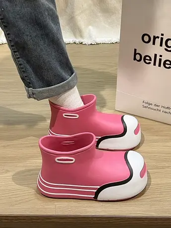 防滑防水短筒雨靴女2023年夏季新款厚底小众设计感开口笑可爱胶鞋商品大图