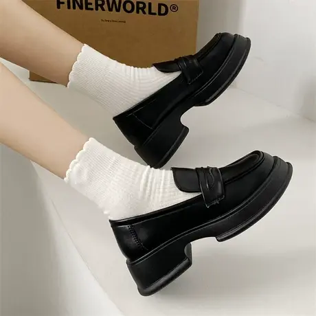 英伦风小皮鞋女时尚配裙子乐福鞋2023新款夏季法式一脚蹬粗跟单鞋商品大图