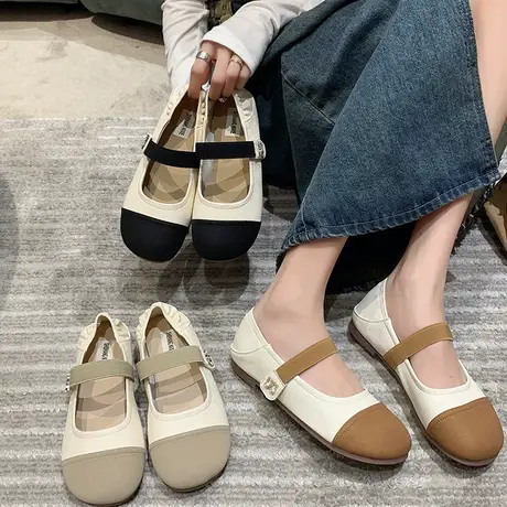软底单鞋女2023夏季通勤气质拼色时尚舒适平底鞋懒人一脚蹬豆豆鞋商品大图