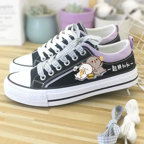 低帮帆布鞋女鞋2023夏秋学生韩版百搭平底鞋板鞋饼干底透气小黑鞋商品大图