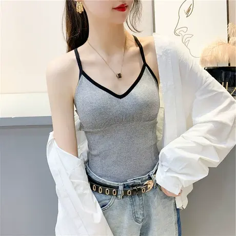 辣妹美背背心文胸一体带胸垫针织内搭别致打底春秋冬小吊带女上衣商品大图