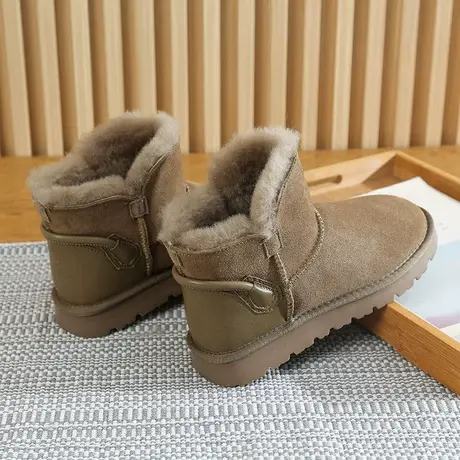 皮毛一体雪地靴女2023新款短筒牛皮羊毛短靴冬季加绒加厚洋气棉鞋商品大图