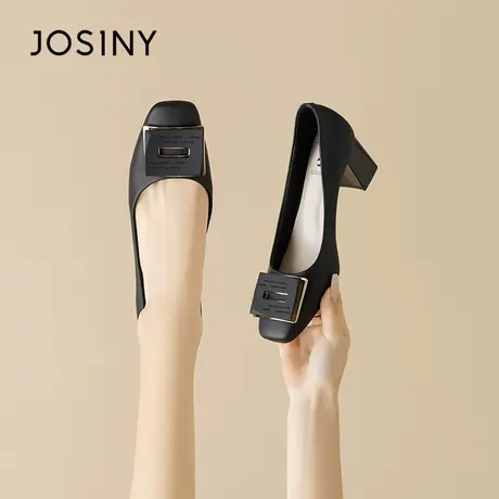Josiny/卓诗尼方头单鞋2023秋季新款时尚百搭职场气质高跟鞋女鞋商品大图
