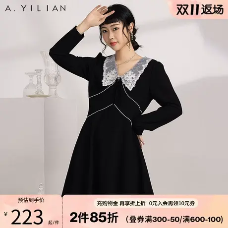 阿依莲春装新款连衣裙女法式赫本时尚显瘦收腰气质百搭黑色裙子B3图片