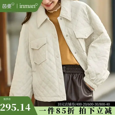 茵曼旗舰店轻薄翻领棉服棉衣女2023秋季新款保暖短款上衣宽松外套图片
