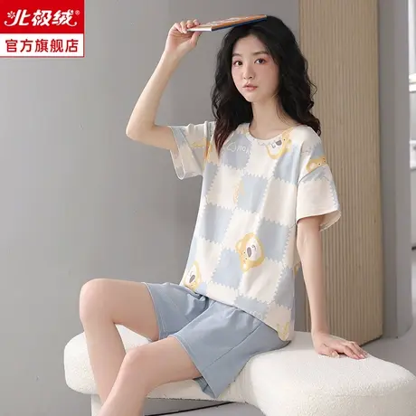 睡衣女夏季短袖2023年新款大码仿纯棉宽松可外穿夏天套装家居服商品大图
