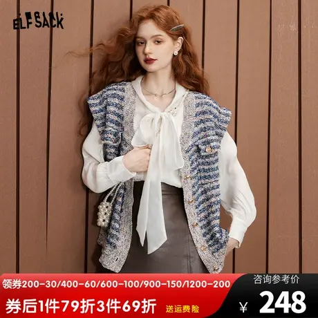 妖精的口袋小香风马甲女2023秋季新款宽松无袖外搭叠穿开衫坎肩潮商品大图