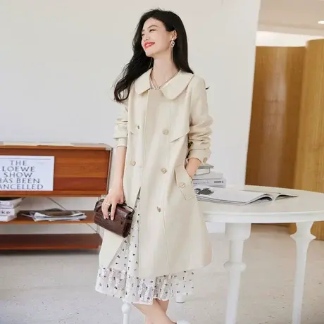 时尚淑女气质风衣外套女长款2022秋季新款通勤百搭宽松显瘦上衣商品大图