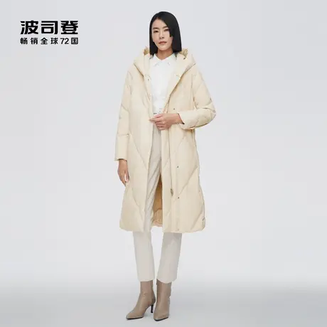 波司登女士鹅绒休闲百搭简约气质连帽廓形羽绒服长款加厚外套图片