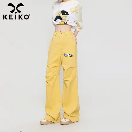 设计感黄色直筒阔腿裤女薄2023夏季百搭复古压褶显瘦拖地牛仔长裤图片