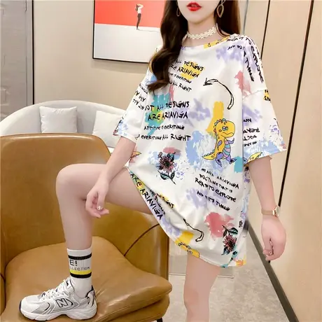 2023年夏季新款冰丝薄款大码长款女装纯欲风上衣服宽松短袖t恤潮图片