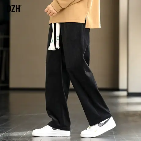 男生黑色灯芯绒裤子男冬季潮牌宽松加厚直筒裤休闲长裤百搭阔腿裤商品大图