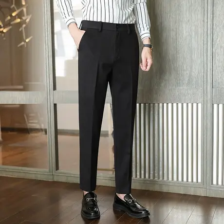 秋冬坠感毛呢料小西裤男士韩版百搭磨毛修身新款九分休闲裤子潮图片