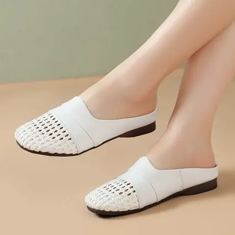 编织镂空半拖鞋牛筋平底中老年妈妈鞋夏季新款孕妇凉拖大码女鞋43图片