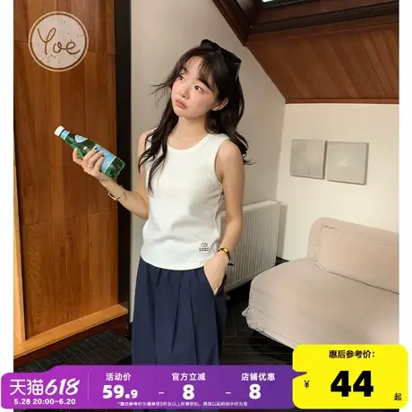 yoe白色u领吊带背心女夏季新款修身外穿打底上衣内搭背心t恤女商品大图