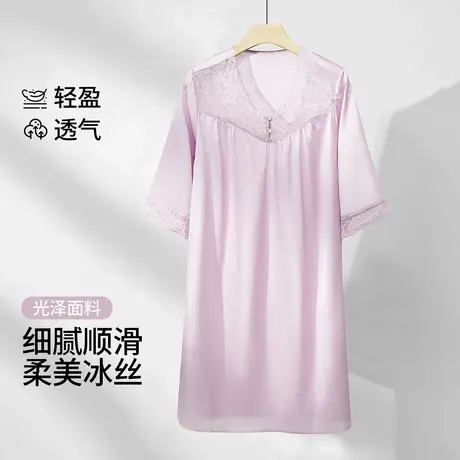 茜施尔25夏季新睡裙优雅蕾丝冰丝女中长款高级感短袖仿真丝睡衣S商品大图