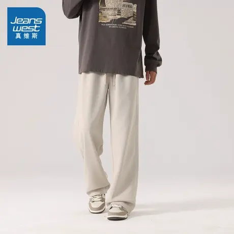 JR真维斯男装2025春季新款纯色简约痞帅小众复古华夫格阔腿卫裤图片