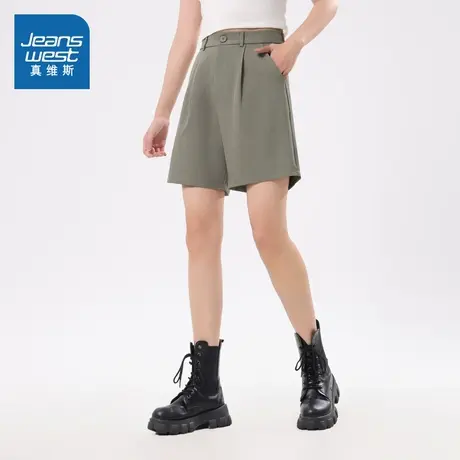 LT真维斯女装2025春季新款 潮流时尚高腰西装阔腿休闲薄款短裤商品大图