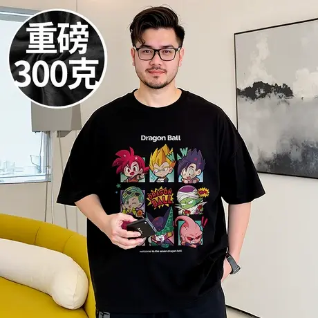 日系卡通重磅情侣纯棉打底衫胖子T恤短袖加肥加大码男装半袖夏季商品大图